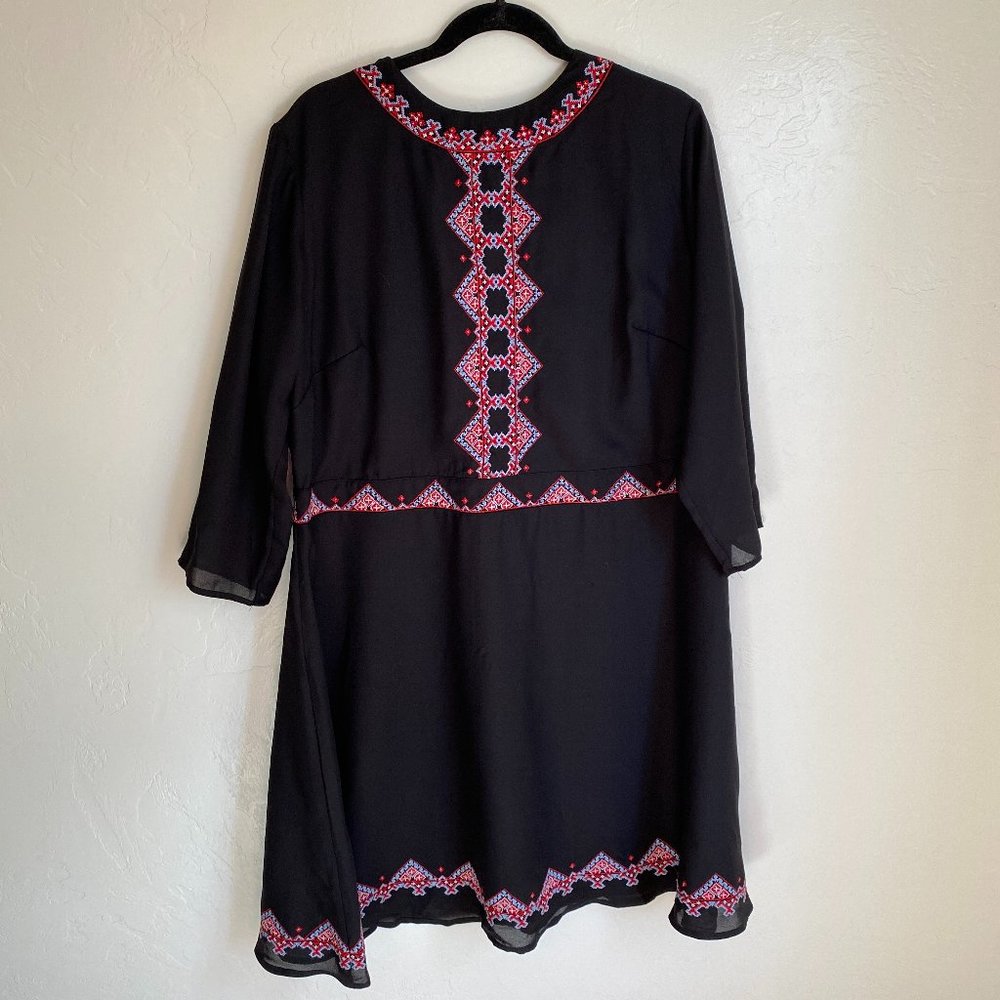 ASOS Black Midi Dress with Pink & Red Embroidery